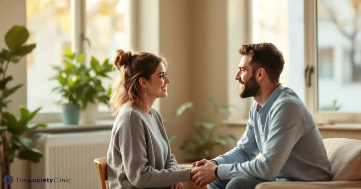 A therapist and client engaged in a productive therapy session